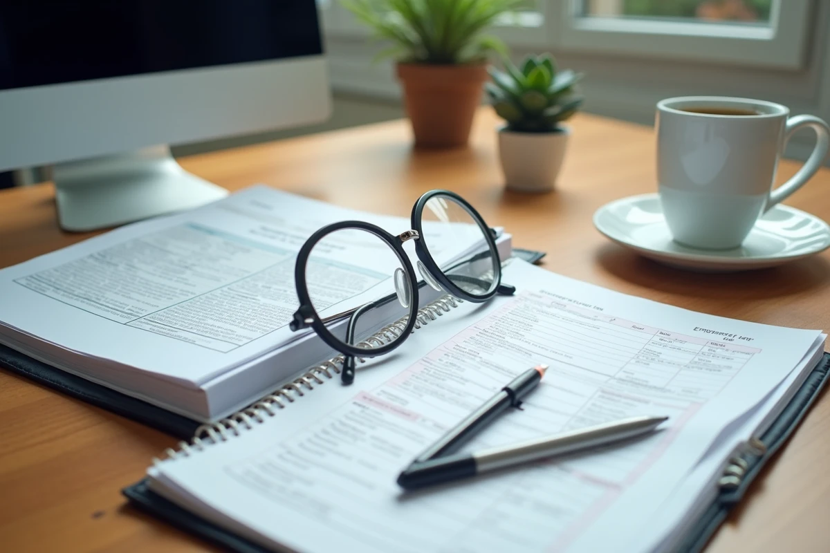 Bureau administratif avec documents de convention collective CCN 51 annotés pour la récupération des jours fériés en établissement de santé