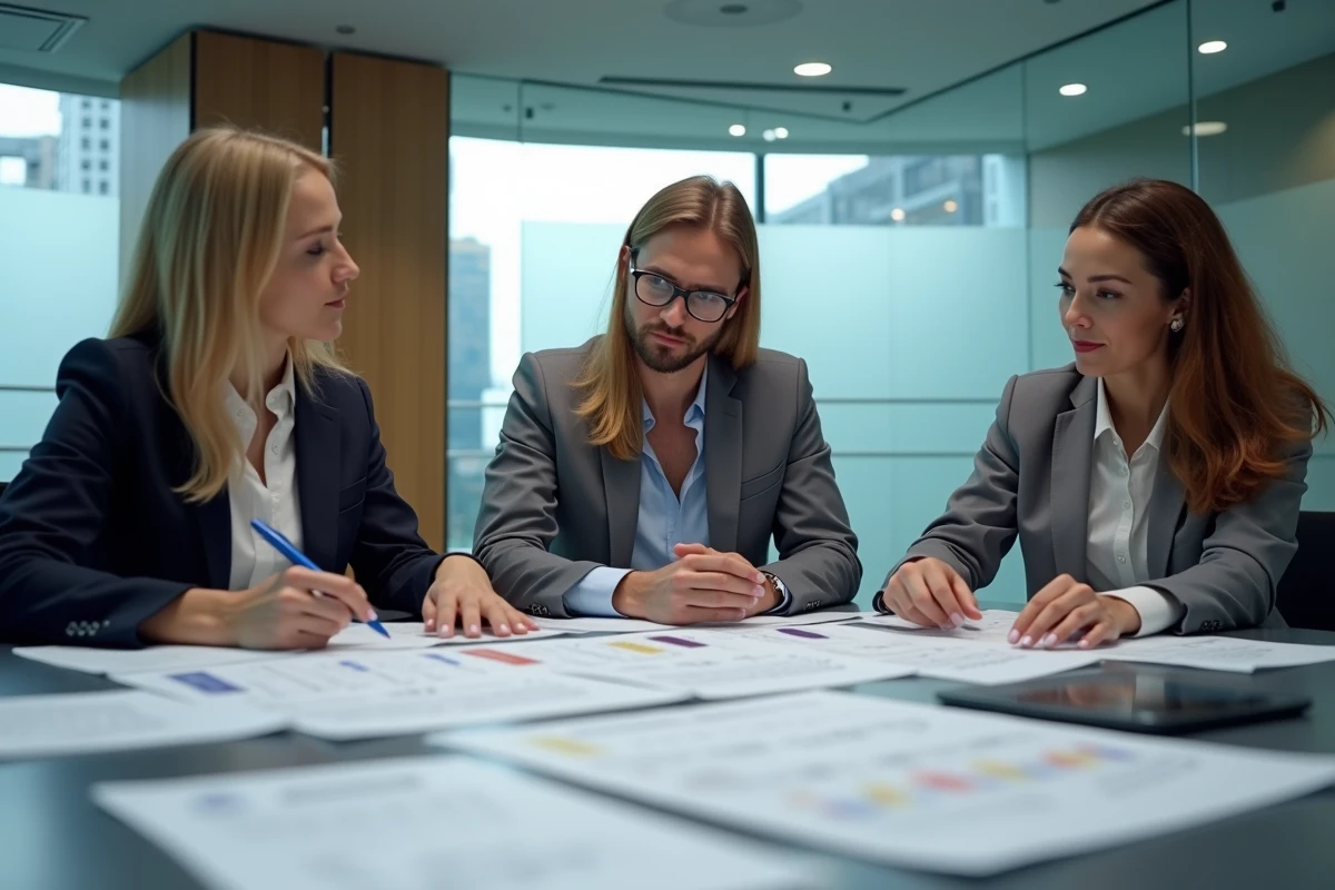 Groupe de professionnels réunis autour d'une table de réunion pour planifier les étapes clés de l'inscription à la certification LVMH 2026